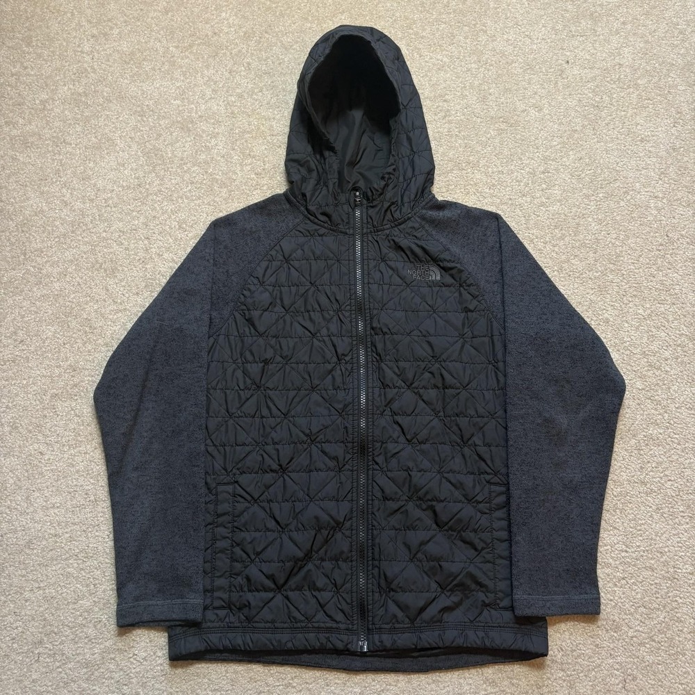 The North Face Jacket Boys Large 14/16 Black Quilted Hooded Fleece Lined Outdoor